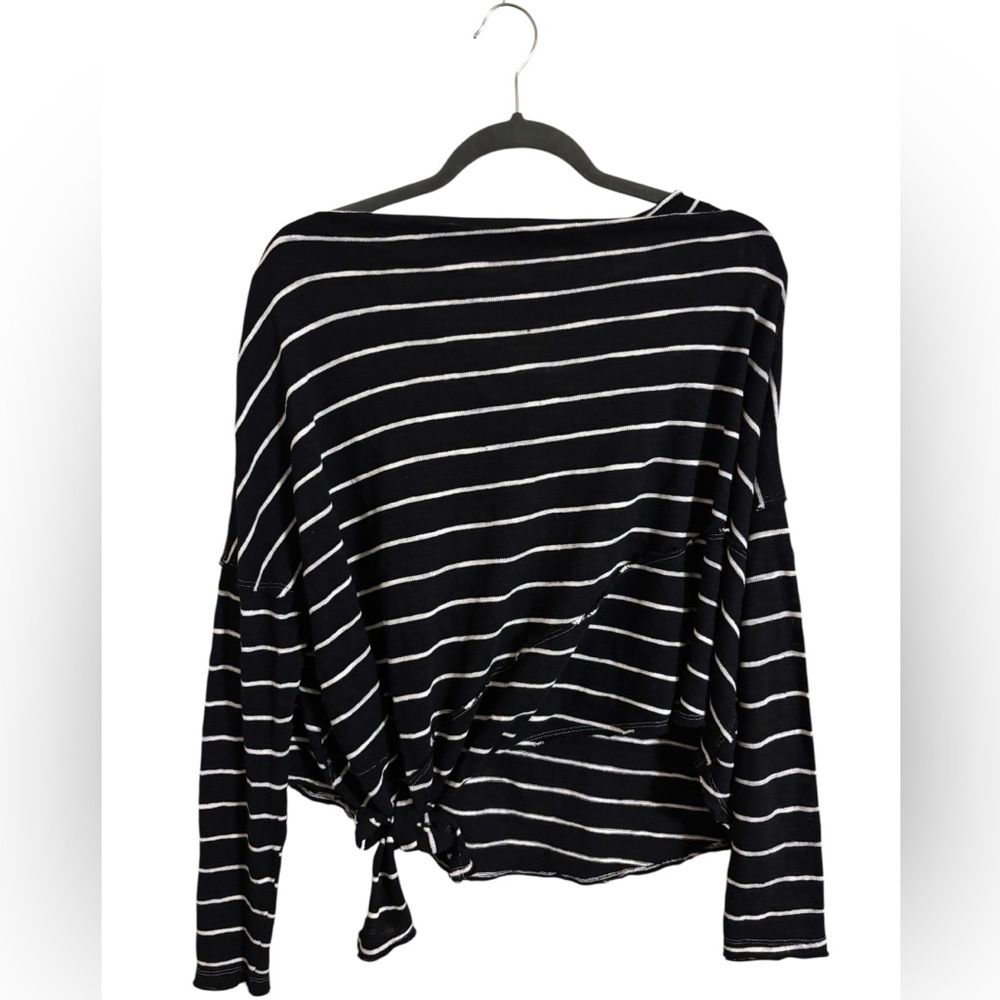 We The Free Black White Striped Tie Front‎ Oversized Top Small